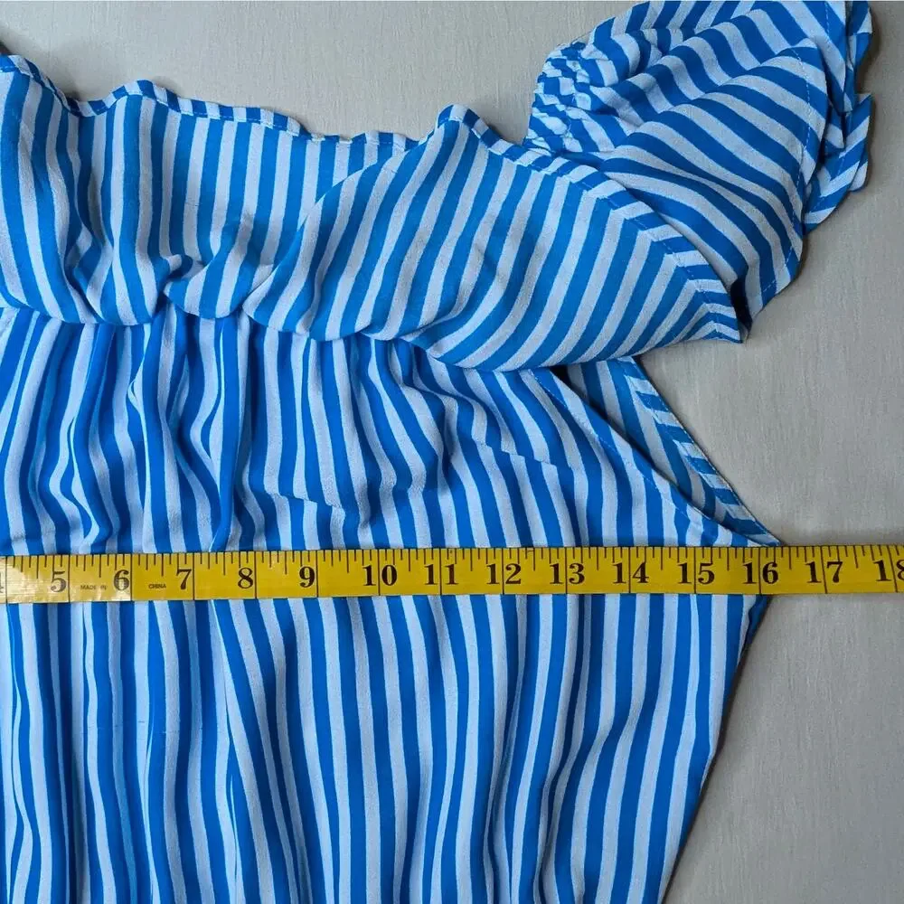 Tommy Bahama Off Shoulder Maxi Dress S Blue White Stripe Tiered Ruffle Resort - Picture 15 of 16